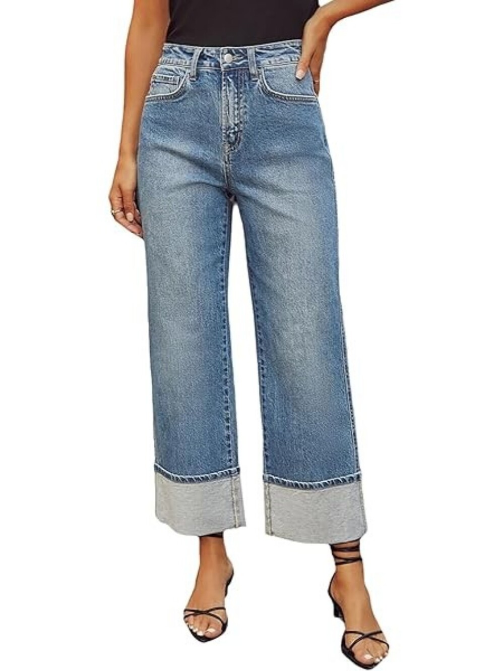 CODE BLEU High Rise Straight Leg Jeans Cuffed Denim Women's Size 4